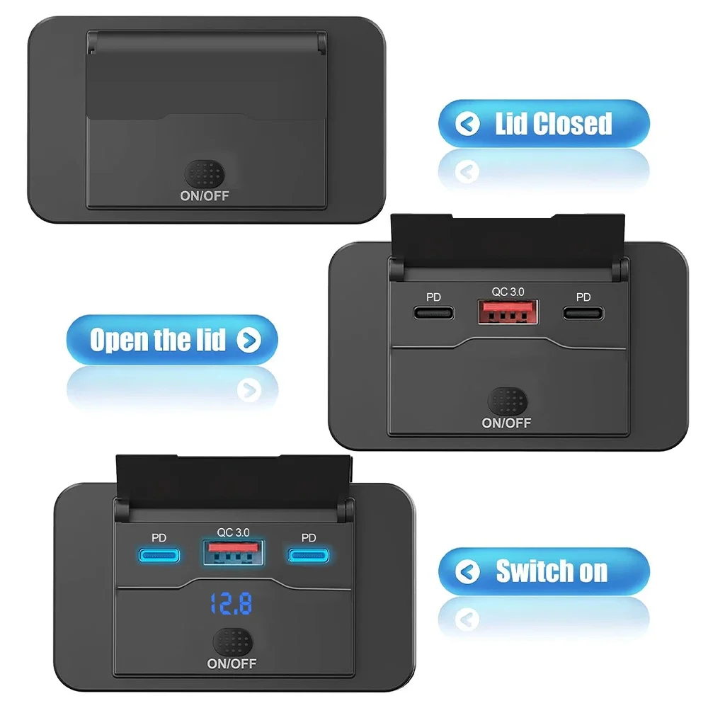 

30W PD 18W QC3.0 Car Charger Socket Quick Charge USB with Switch Outlet Panel Adapter 12/24V for Car Truck Marine Motorcycle