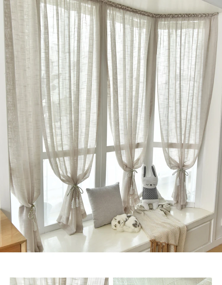 Linen Texture Hands Free Curtains for Living Room, Modern Short Screen, Solid White Curtains for Kitchen, Dormitory, Brand New