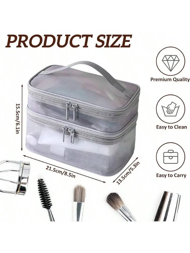 Double Layered Simple Cosmetic Storage Bag Hot Large Capacity Lipstick Perfume Handbag Mesh Transparent Toiletry Washing Pouch