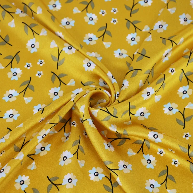 Floral Dress Scarf Material Glossy Slippy Polyester Charmeuse Imitate Silk Fabric