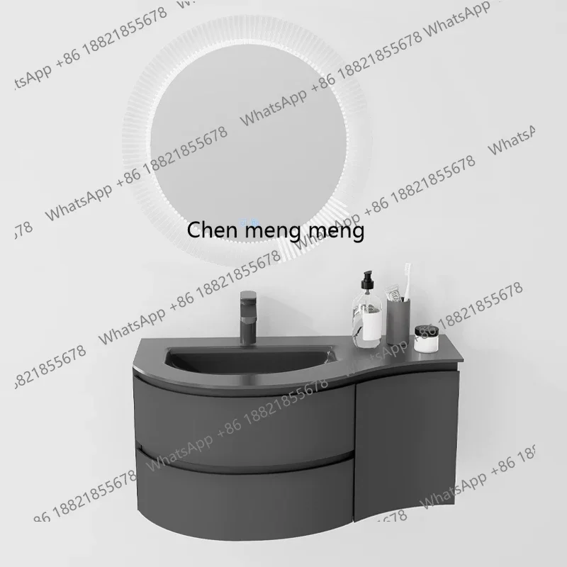 A139 Arc bathroom cabinet hand wash basin solid wood paint wash cabinet tempered glass integrated basin