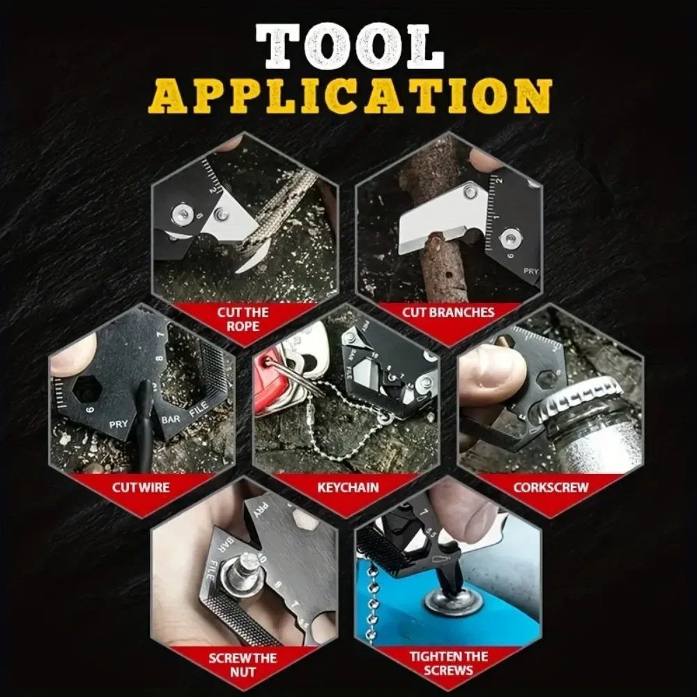 Roestvrij staal multifunctionele zeshoek munt buiten EDC sleutelhanger gereedschap opvouwbare muntmes sleutelhanger schroevendraaier zakvouw mini