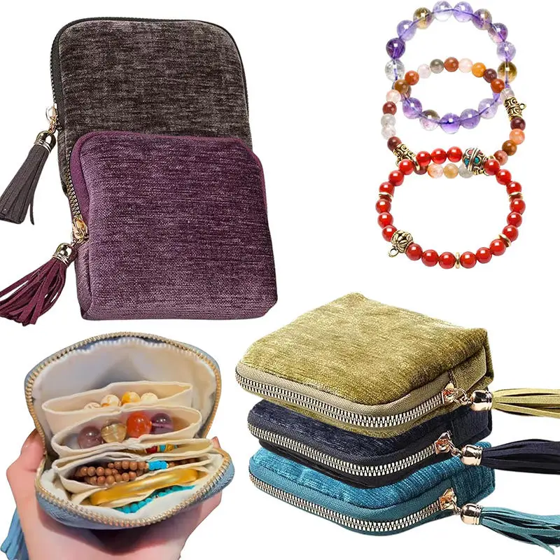 المحمولة متعددة الطبقات شرابة مجوهرات حقيبة التخزين السفر سوار من اليشم سعة كبيرة سستة مجوهرات التعبئة والتغليف مقسم حقيبة #2