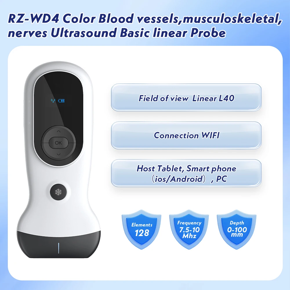 Wireless Ultrasound Probe 120 Elements 7.5-10mhz/3.5-5mhz for Blood Vessels, Musculoskeletal, Nerves,Abdominal, Obstetrics