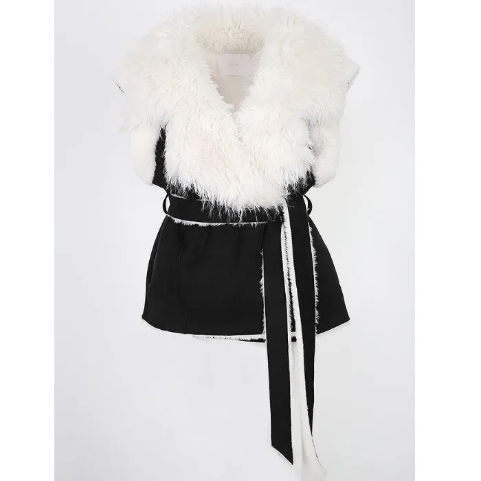 Gilet coréen en cuir et fourrure pour femme, haut Svel intermédiaire, petit ence Design Sense, automne hiver Jaet
