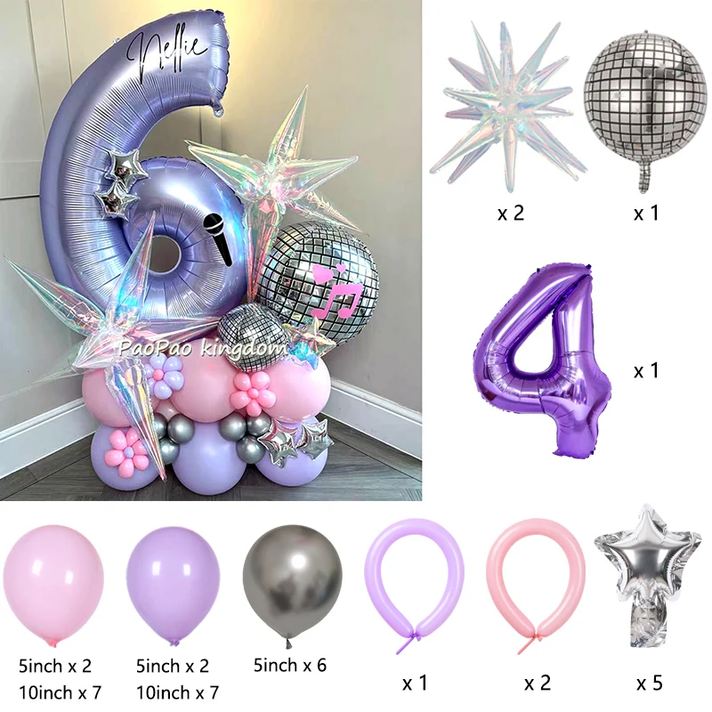 Disco-Geburtstagsballon-Dekorationsset Musik-Mädchen Nummer Aluminiumballons Kinderparty-Zubehör Geschenk-Deko – Detail 4