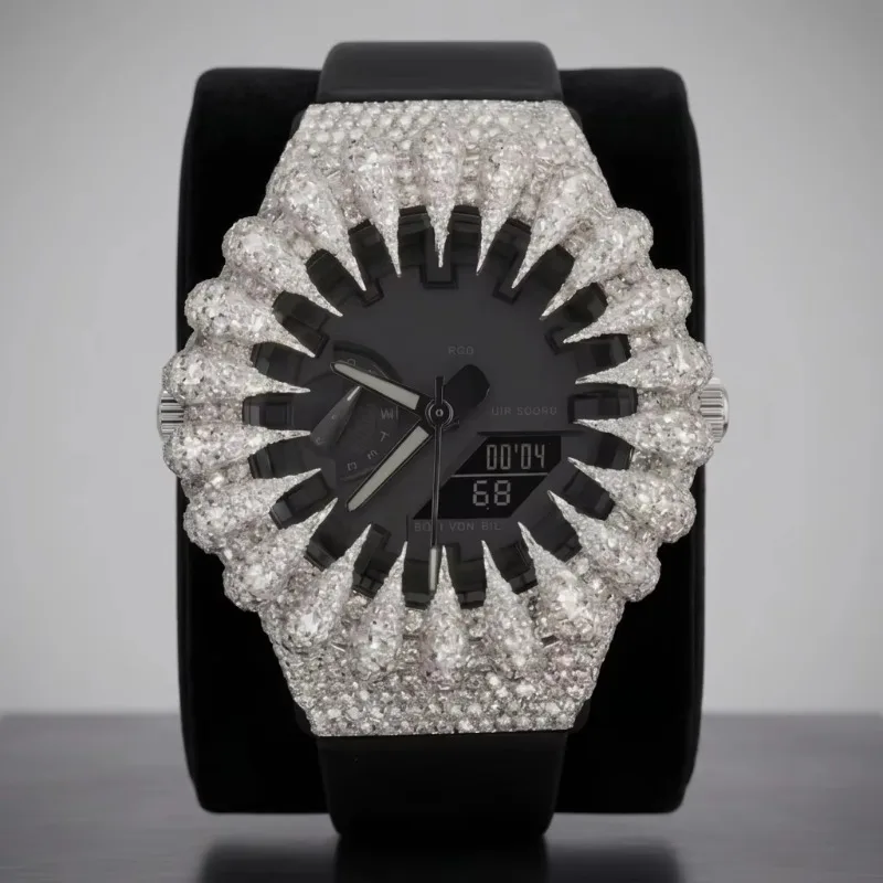 Hip-hop Ice Crystal Multi-layer Diamond Inlaid VVS Moissanite Case, Which Can Be Modified and Replaced By A Tester Fashion Watch