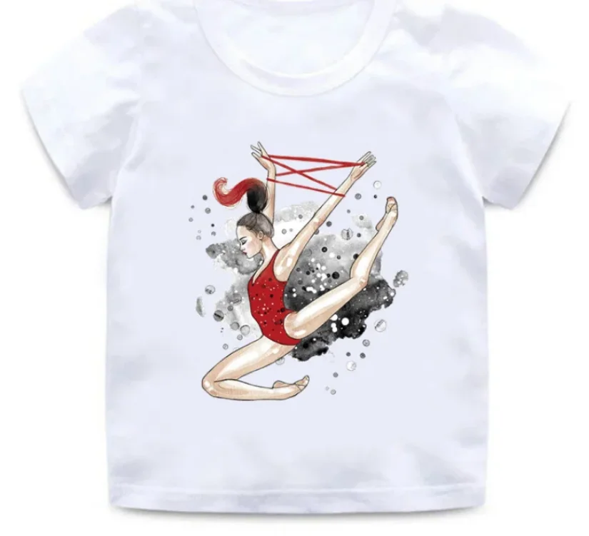 AqDancer T-shirt à manches courtes imprimé pour enfants, vêtements de danse mignons pour filles, vêtements d\'été décontractés pour bébé, vente en