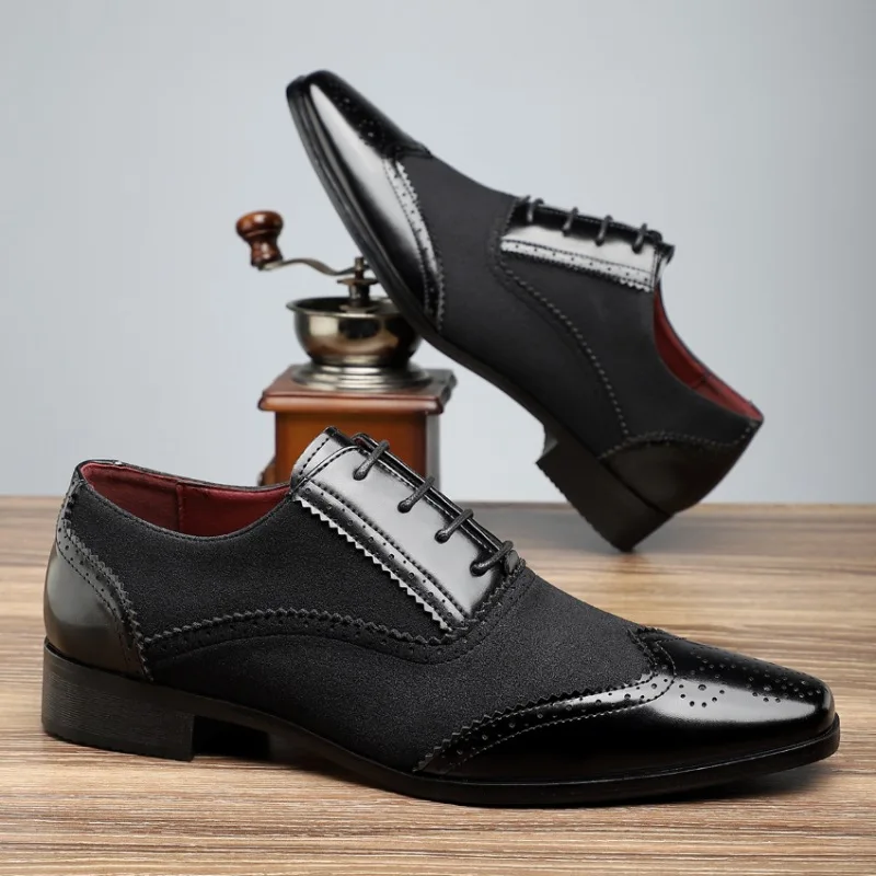 Mens Leather Shoes Classic Black Brock Shoes Lace Up Oxford Shoe Fashion Business Casual Dress Shoe Luxury Wedding Shoes for Men