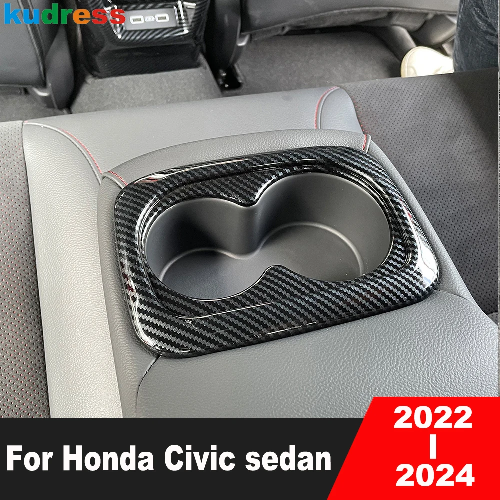 

Car Rear Seat Water Cup Holder Frame Cover Trim For Honda Civic 11th Integra Sedan 2022-2024 Carbon Fiber Interior Accessories