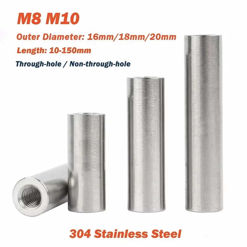 M8 M10 Long Round Connector Nuts Double End Pin 304 Stainless Steel Internal Threaded Cylindral Dowel Through-hole/Non-through