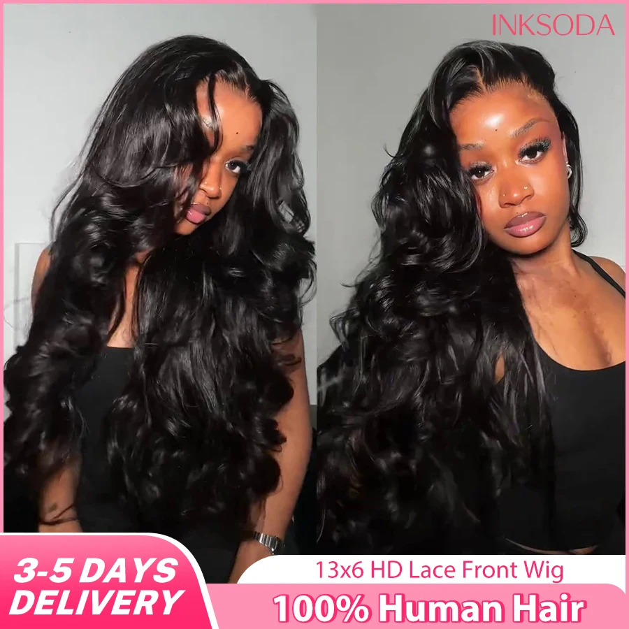 

Body Wave Human Hair Wigs 13x6 HD Lace Frontal Wig 220 Density 40 Inch Pre Plucked Brazilian Hair Lace Front Wig Natural Black