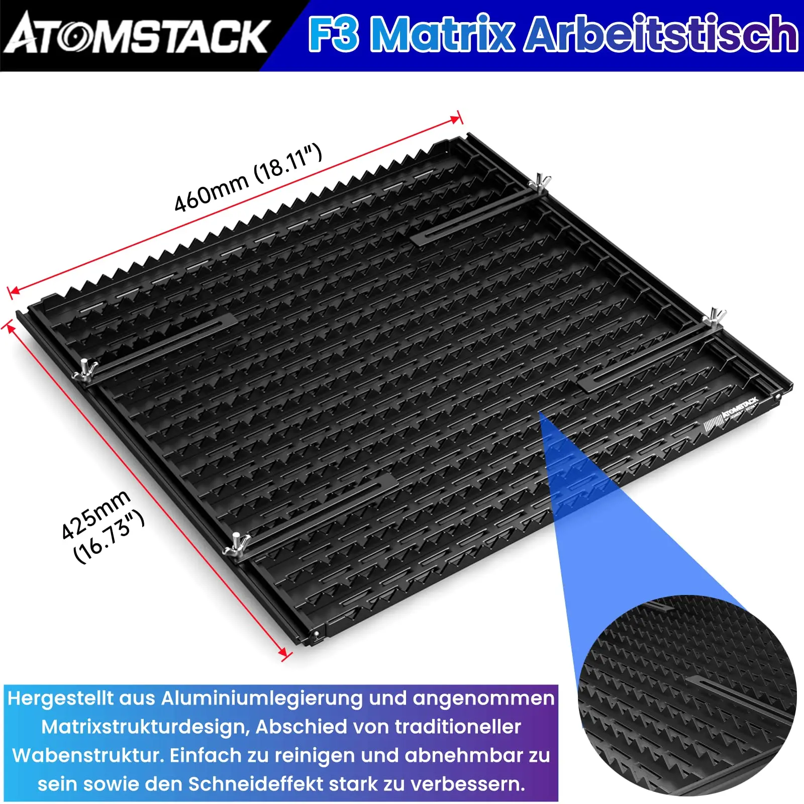 Защитная пластина ATOMSTACK F3 для лазерного гравировального станка, лазерный стол из алюминиевого сплава 460x425 мм с приспособлением для выравнивания