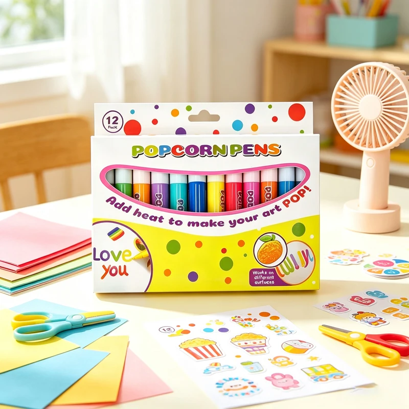 12 Colors Puffy Popcorn Pen Set, 3D Heat‑Activated Art Markers for Journal, Craft, Notebook, Greeting Card Doodle Graffiti