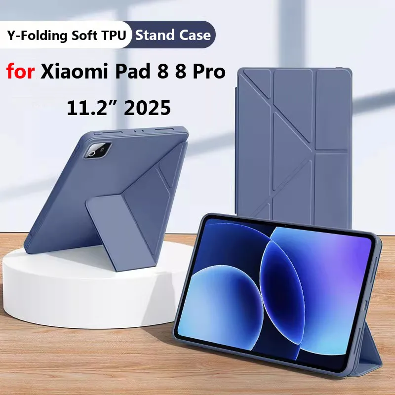 

Case for Xiaomi Pad 8 11.2 Pad 8 Pro 11.2 Inch 2025 Casing Y-foldable Flip Stand Tablet Cover Ultra Thin Leather TPU Soft Shell