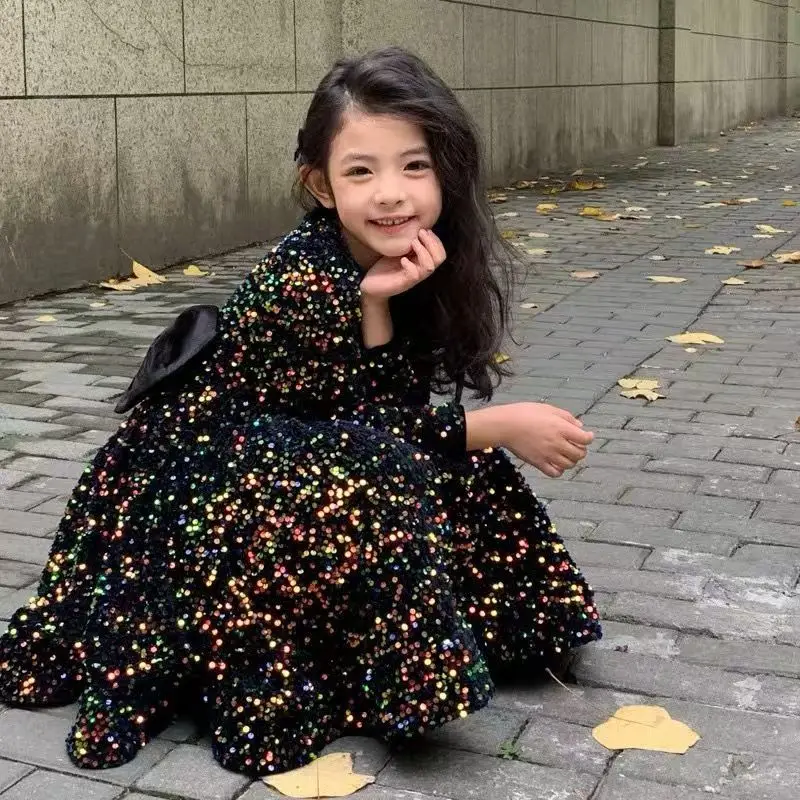 

Girls Long Sleeve Dress Children Princess Dress Velvet Sequins Baby Autumn Winter New Birthday Dress