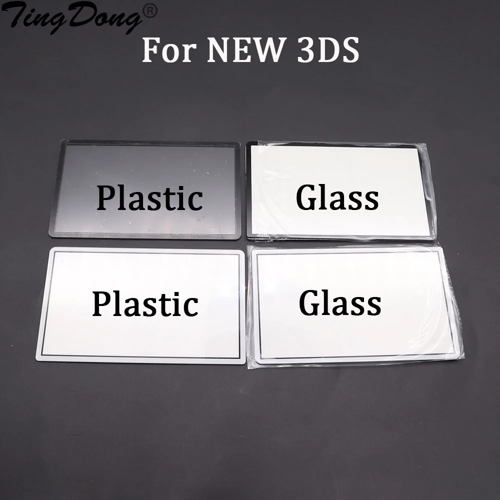 Plastic & Glass Upper Screen Lens Cover For New 3DS Top LCD Screen Protector Panel Top Surface W/ Adhesive