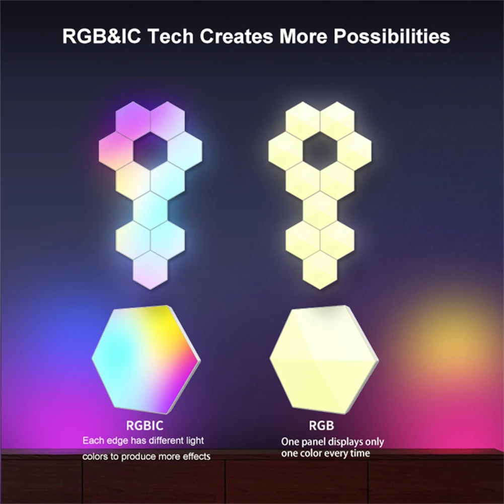 Imagem -06 - Lâmpada Quantum Led Inteligente Tuya Luz Atmosfera Hexagonal Aplicativo de Controle por Voz Luz da Parede do Quarto Sala de Jogos Rgb Luzes Noturnas