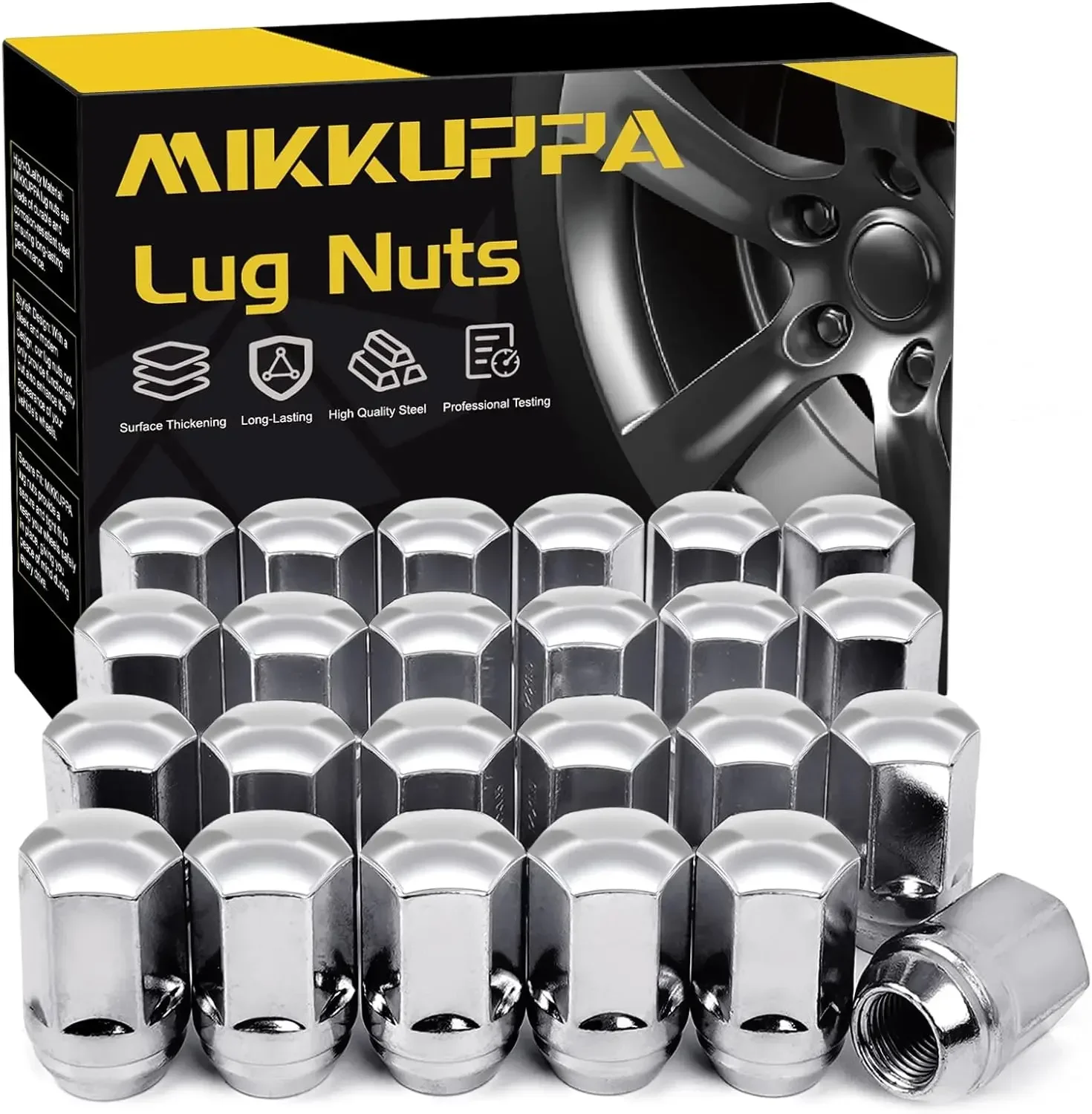 MIKKUPPA 24pcs M14x1.5 Lug Nuts - One-Piece Chrome OEM Factory Style Large Acorn Seat Lug Nuts 7/8