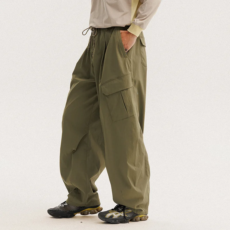 กางเกงคาร์โก้แห้งเร็วสไตล์ญี่ปุ่นย้อนยุค กันลม/กันน้ำ กางเกงยูทิลิตี้ กระเป๋าเฉียง & ทรง Relaxed Techwear