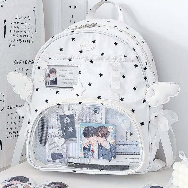 Japan Contrast Star Ita Bag Bandage Bow Mochilas Transparent Mochilas Mujer Fashion Backpack Cute Angel Backpack Bolsas Feminina