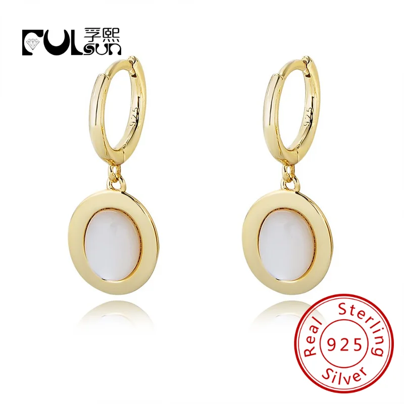 

minimalist shell oval cut drop earrings jewelry 925 Sterling silver 14k gold plated Huggies Earrings for women