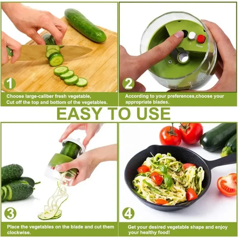 Handheld Spiralizer Vegetable Fruit Slicer 4 In 1 Adjustable Spiral Grater Cutter Salad Tools Zucchini Noodle Spaghetti Maker