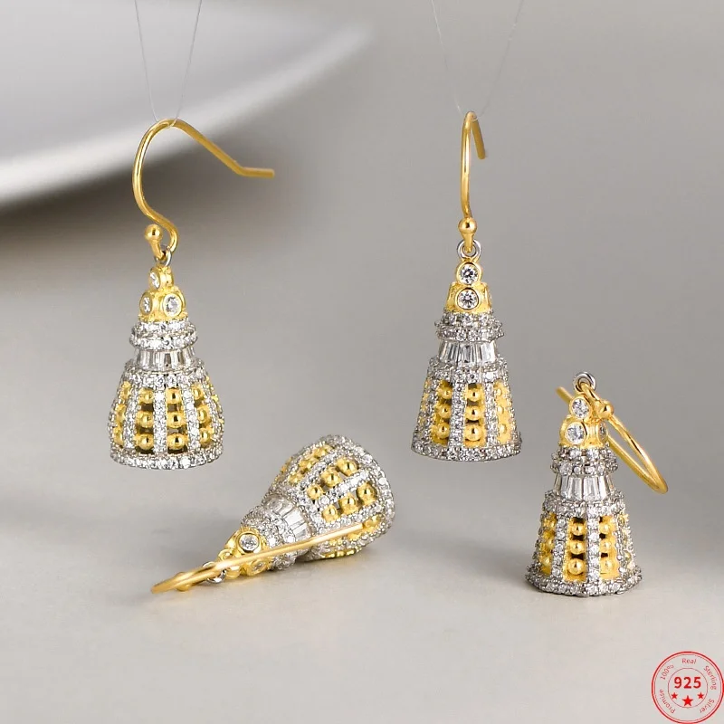 S925 Sterling Silver Drop Earrings for Women Contrast Colored Super Shining Micro Zircon Tassel Triangle Ear Drop Jewelry