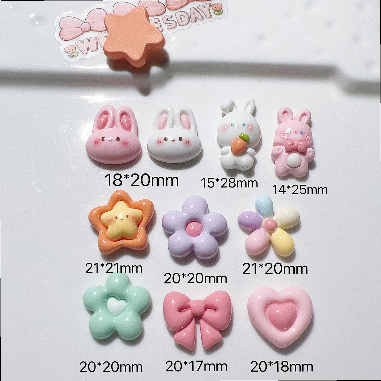 100pcs Kawaii Resin Flower Rabbit Flatback DIY Phone Case Hairpin Keychain Earrings Scrapbook Decor Wholesale Miniature Craft