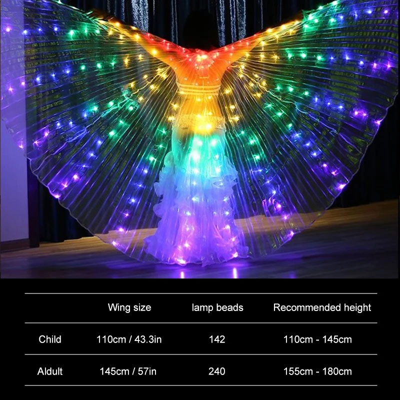 LED Wings  Colorful LED Butterfly Wings with Telescopic Sticks Glowing Light Up Costume Performance Belly Dance Wings Party Prop