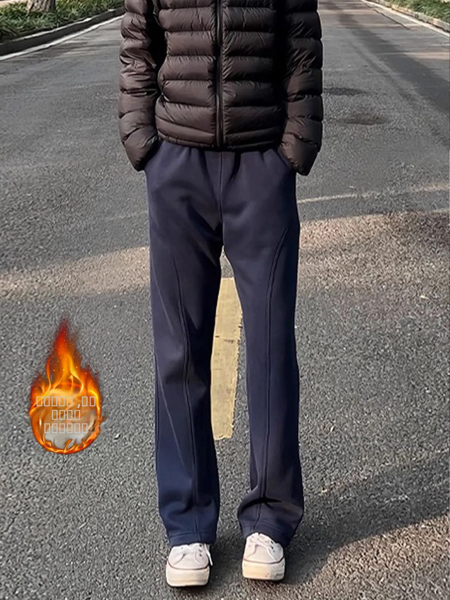 

Мужские зимние спортивные брюки Blue Fitn, утепленные, прямые, в американском стиле, повседневные, свободные, из футера