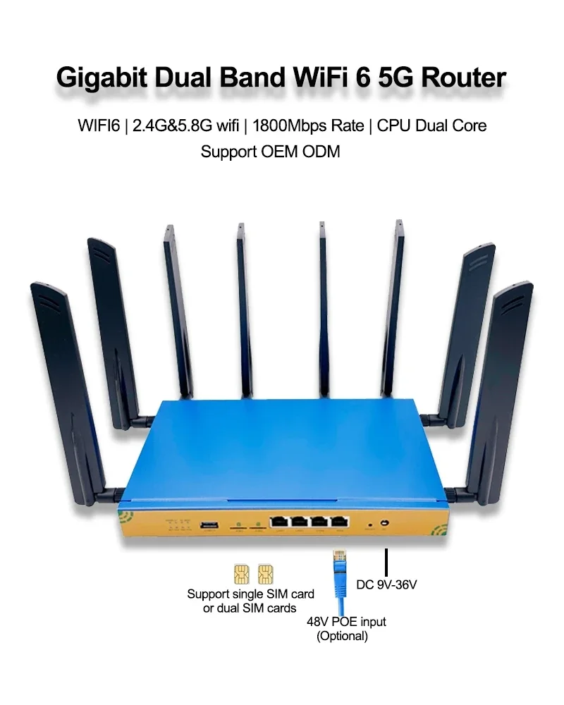 WIFI6 4g 5g router 1800Mbps 2.4G 5.8G Dual 4G 5G Modem Dual SIM card 4G 5G wireless wifi router