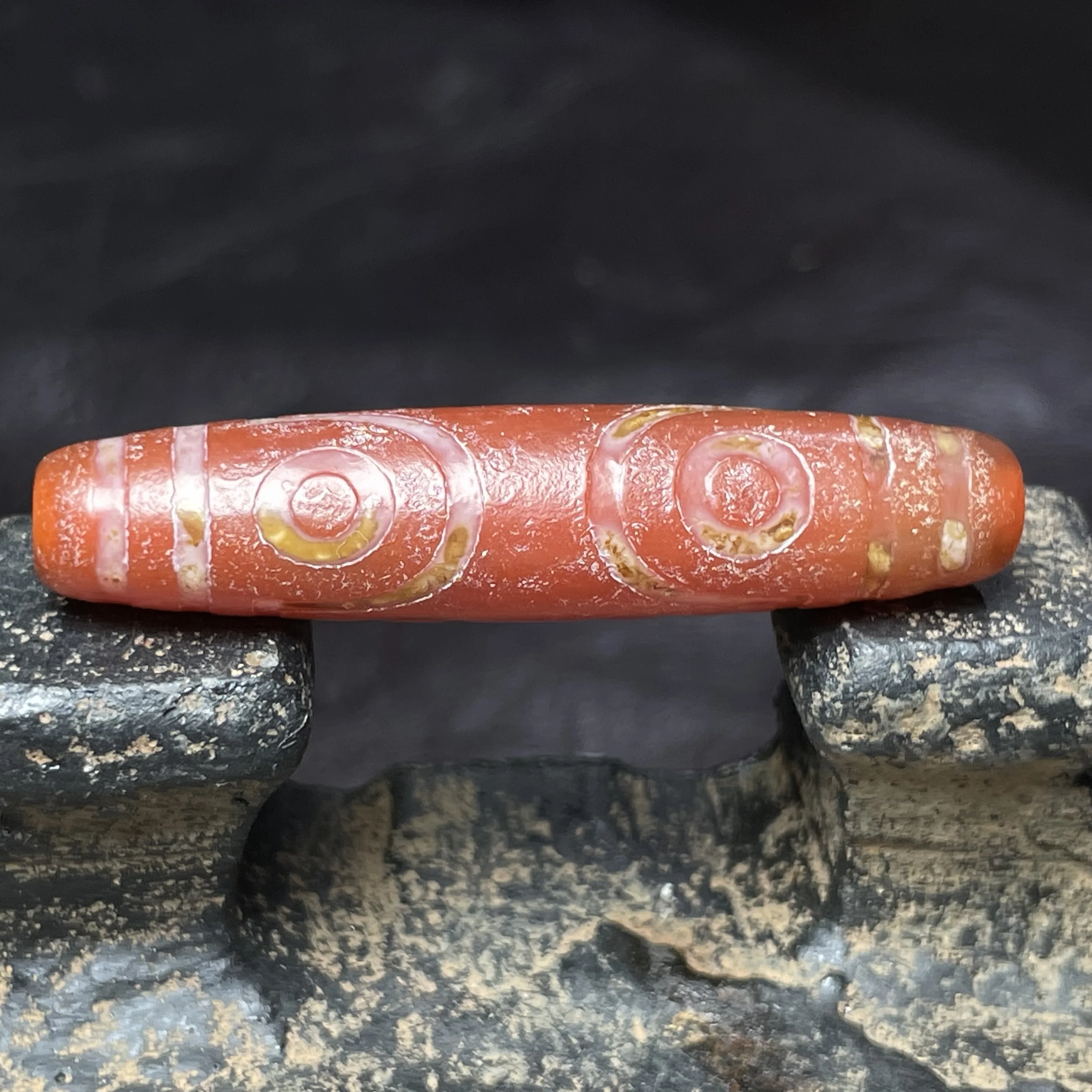 Tibetan Red Meat Frostbite Seven Eyes Dzi Bead Pendant 12x56mm