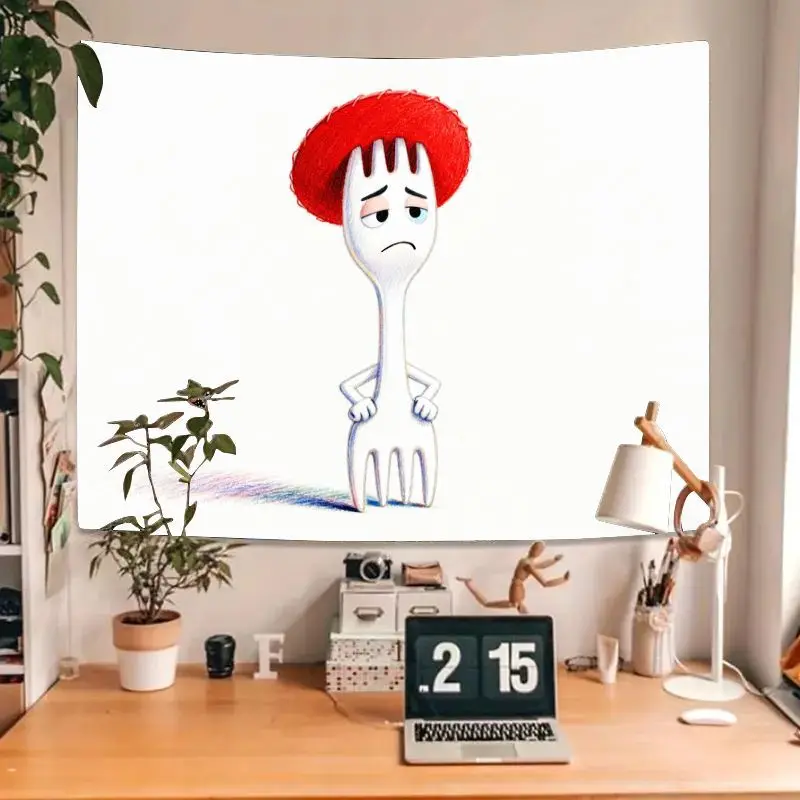 1pc toy story 4 forky com chapéu vermelho tapeçaria, arte de parede de poliéster fofa e engraçada para decoração de quarto de crianças, sala de estar, presente para dis
