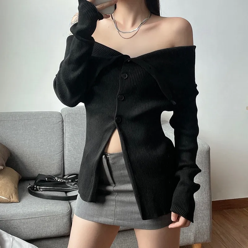 Women Black T-Shirt Korean Y2k Torn T-Shirt 90s Fashion Vintage Tee Top Long Sleeve Emo 2000s Aesthetic T Shirts 2026 Autumn