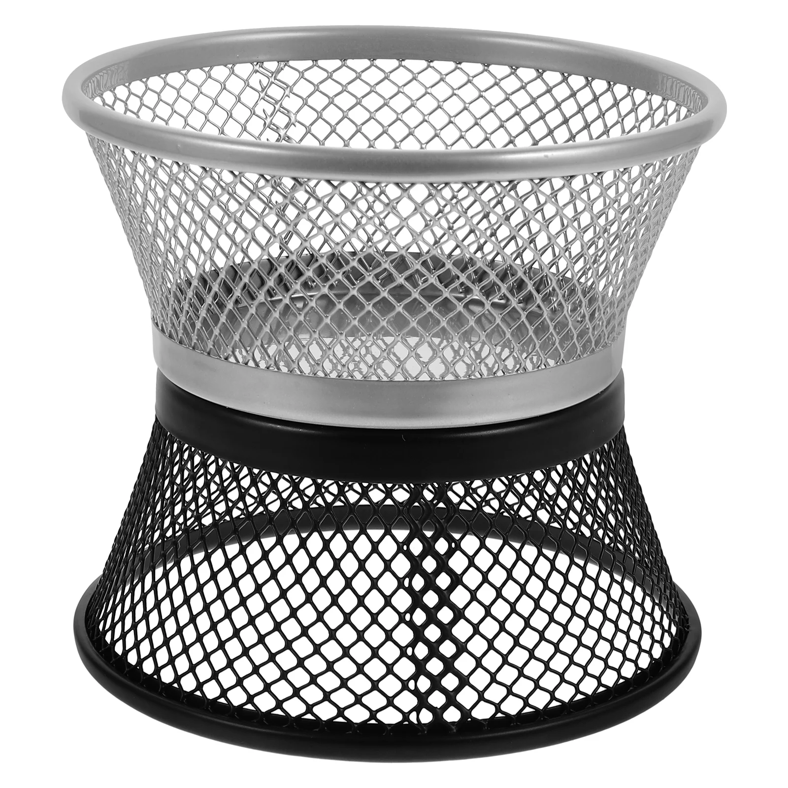 

2 Pcs Paper Clip Barrel Mesh Dispenser Storage ganizer for Desk Black Silver Tone Office Supplies Study Item Container