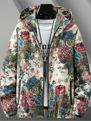 2024 spring new arrival hooded coat male high quality casual flower pattern jacket men,men's casual jackets,plus-size 5XL