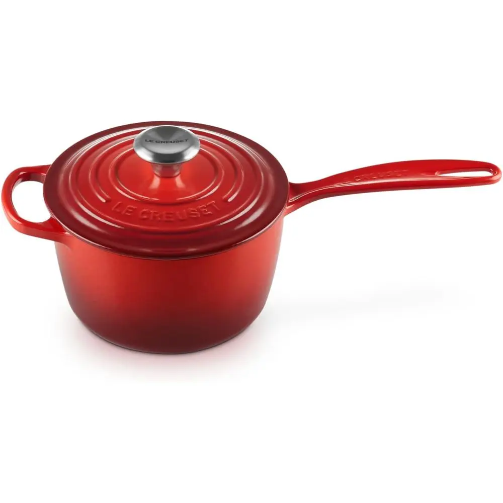 

1.75 Quart Enamel Cast Iron Saucepan in Cerise Red