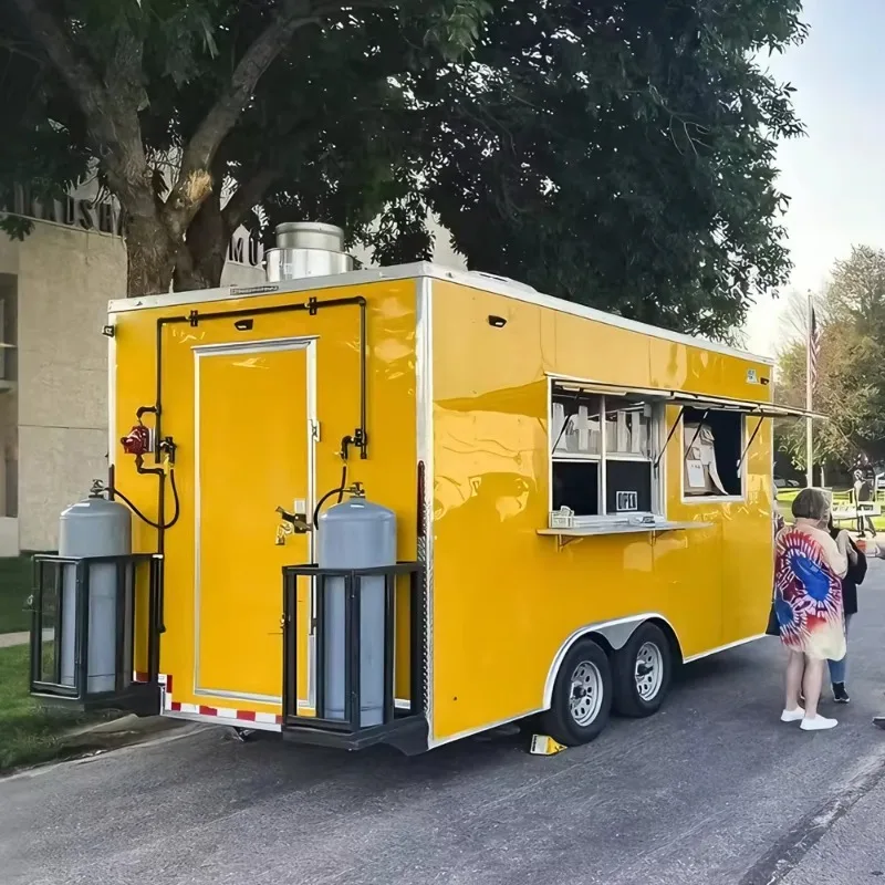 Custom Food Truck BBQ Trailer Full Kitchen Fully Equipped Hamburger Hot Dog Square Food Mobile Concession Custom