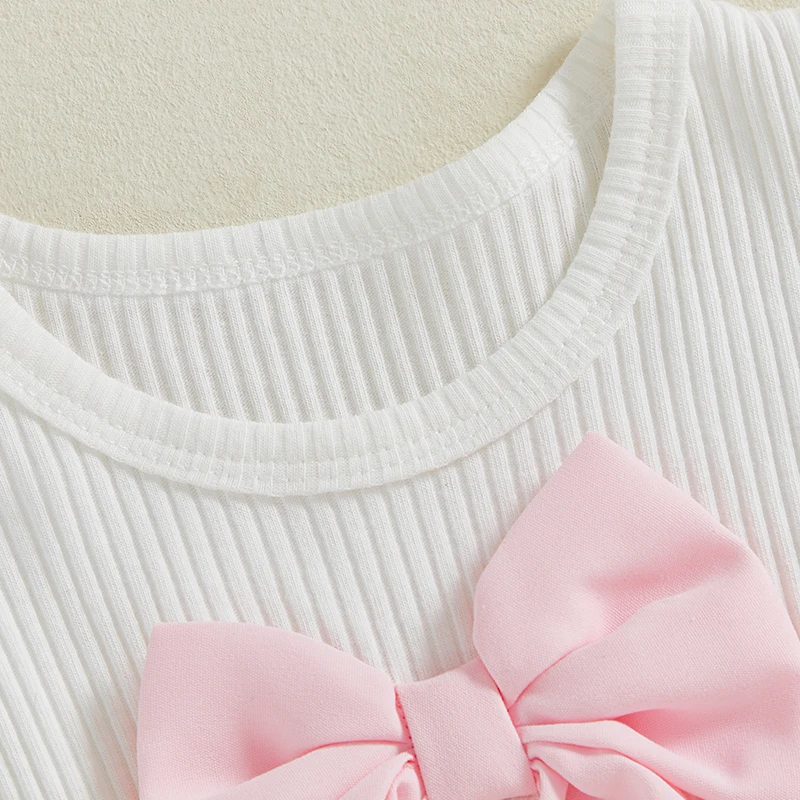 Conjunto de top de manga con volantes y pantalones cortos de mezclilla con detalle de lazo para niñas - Conjunto informal de verano para niños