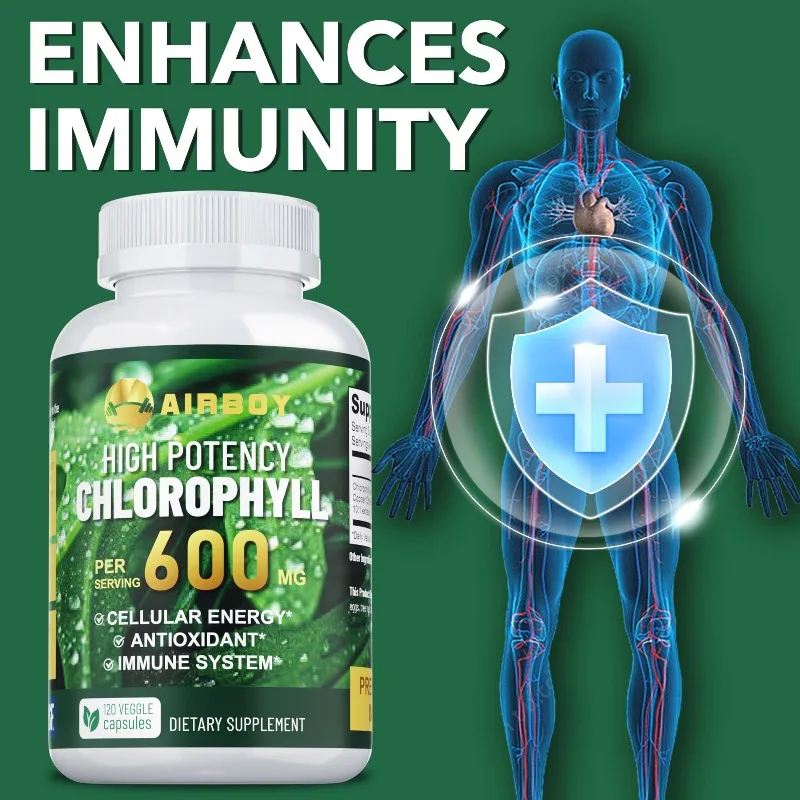

Chlorophyll Supplement 600mg - Antioxidant, Reduce Eye Fatigue, Promotes Skin and Digestive Health, Boosts Immunity, Non-GMO