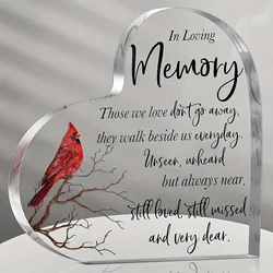1pc Sympathy Gifts Red Cardinal Gifts Memorial Bereavement Gift Acrylic Heart Condolences Gift For Loss Of Loved One Loss