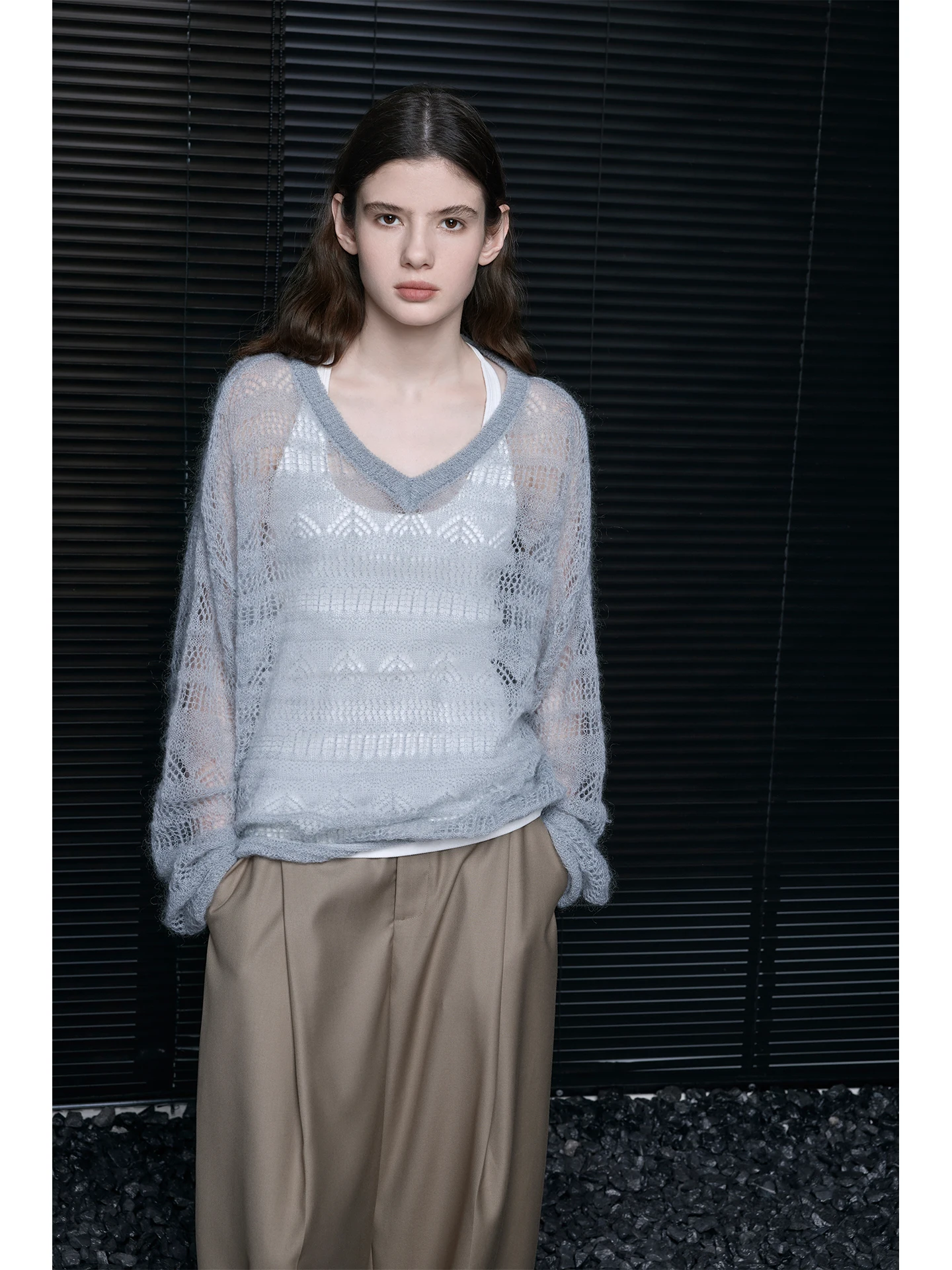 

Women's Wool V-Ne Knitted Sweater Hollow out Design Spring 2026 Faionable Layering Sle Beautiful Streetwear Loose Fit