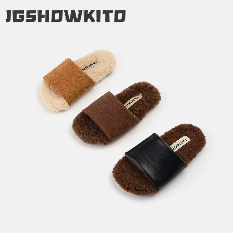 JGSHOWKITO New Children's Plush Slippers Winter Warm Home Slippers for Girls Soft Furry Hairy Open-toe Kids Causal Flat Slippers