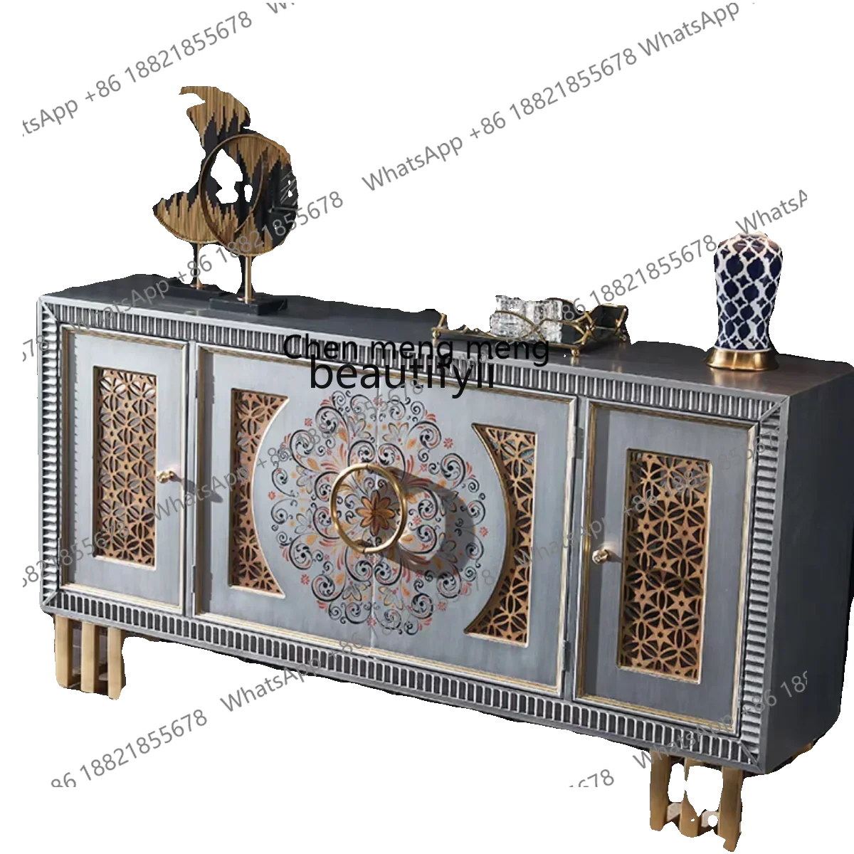 

zq1French retro solid wood porch cabinet, decorated with modern light luxury Chinese dining edge, industrial style neoclassical