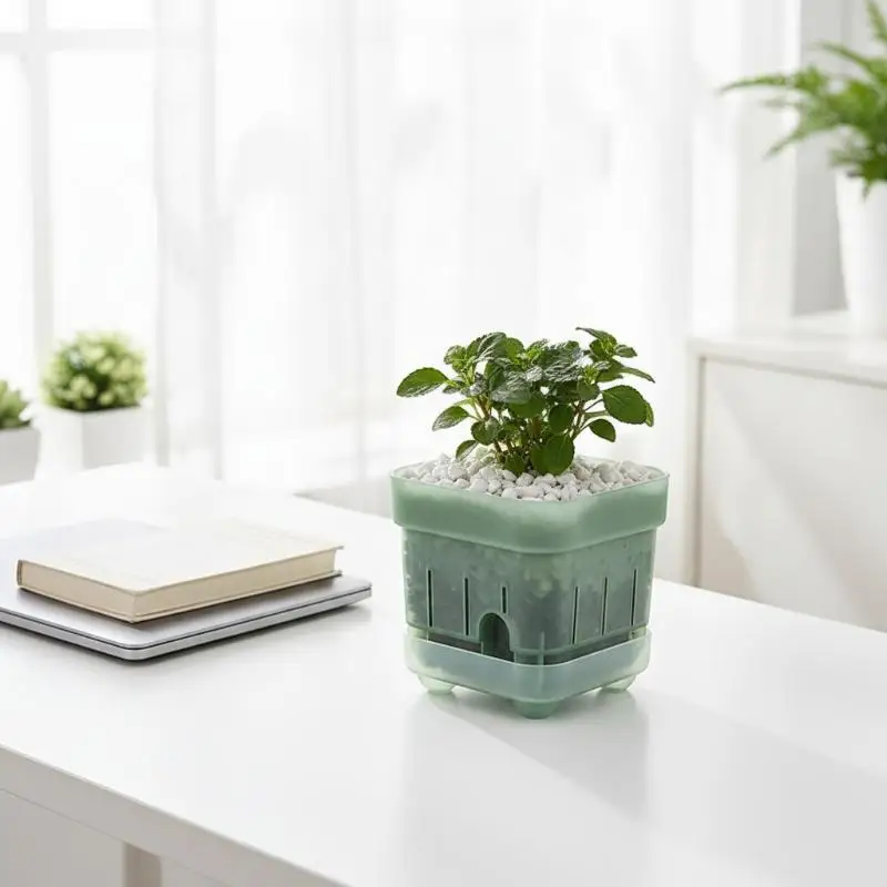 Square Root View Planter Pot Plastic Flowerpot Breathable with Drainage for Plants Home Indoor Garden Office Table