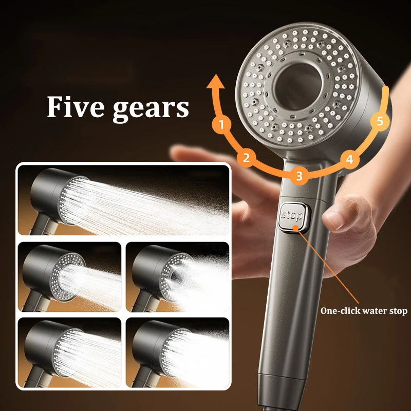 

Filtered Super-pressurized Shower Head Five-speed Handheld Hollow Large Water Outlet Bathroom Shower Head Set