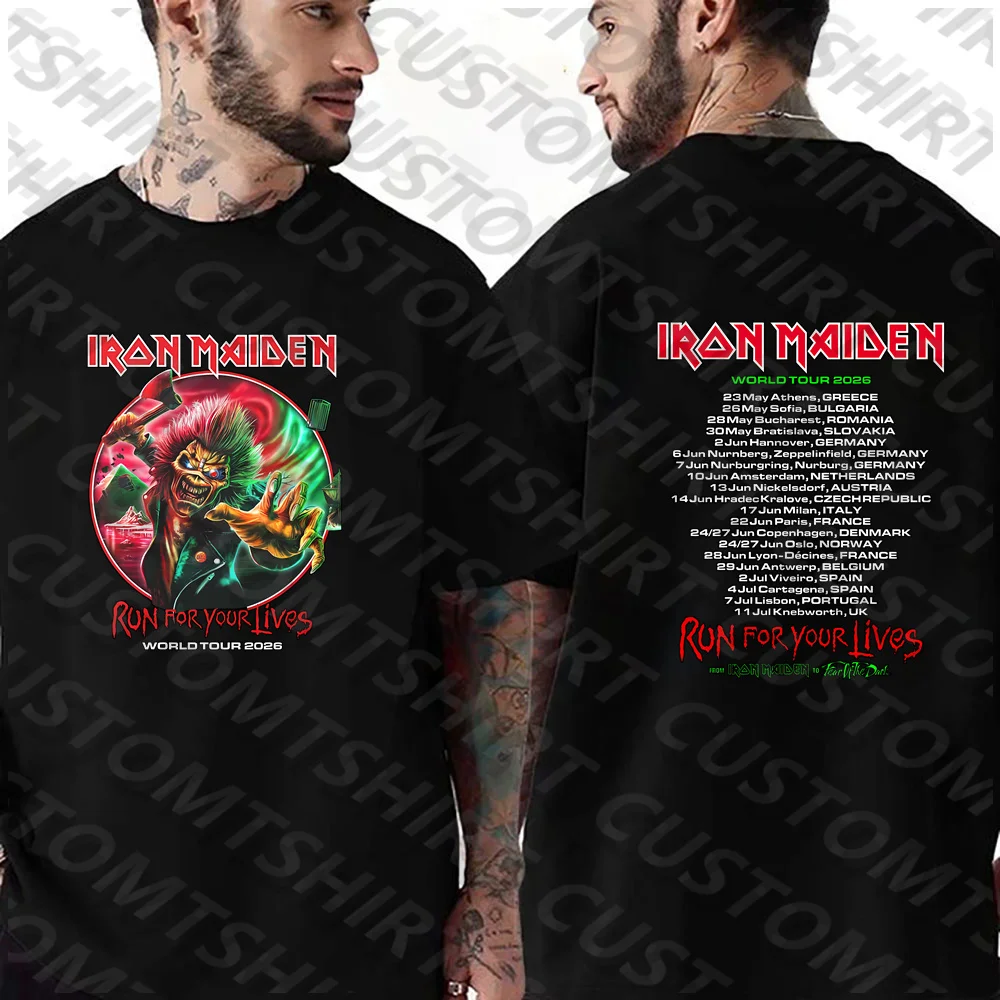 T-shirt d'été en coton imprimé, Iron-Maidens Run For Your Lives World Tour 2026, T-shirt double face