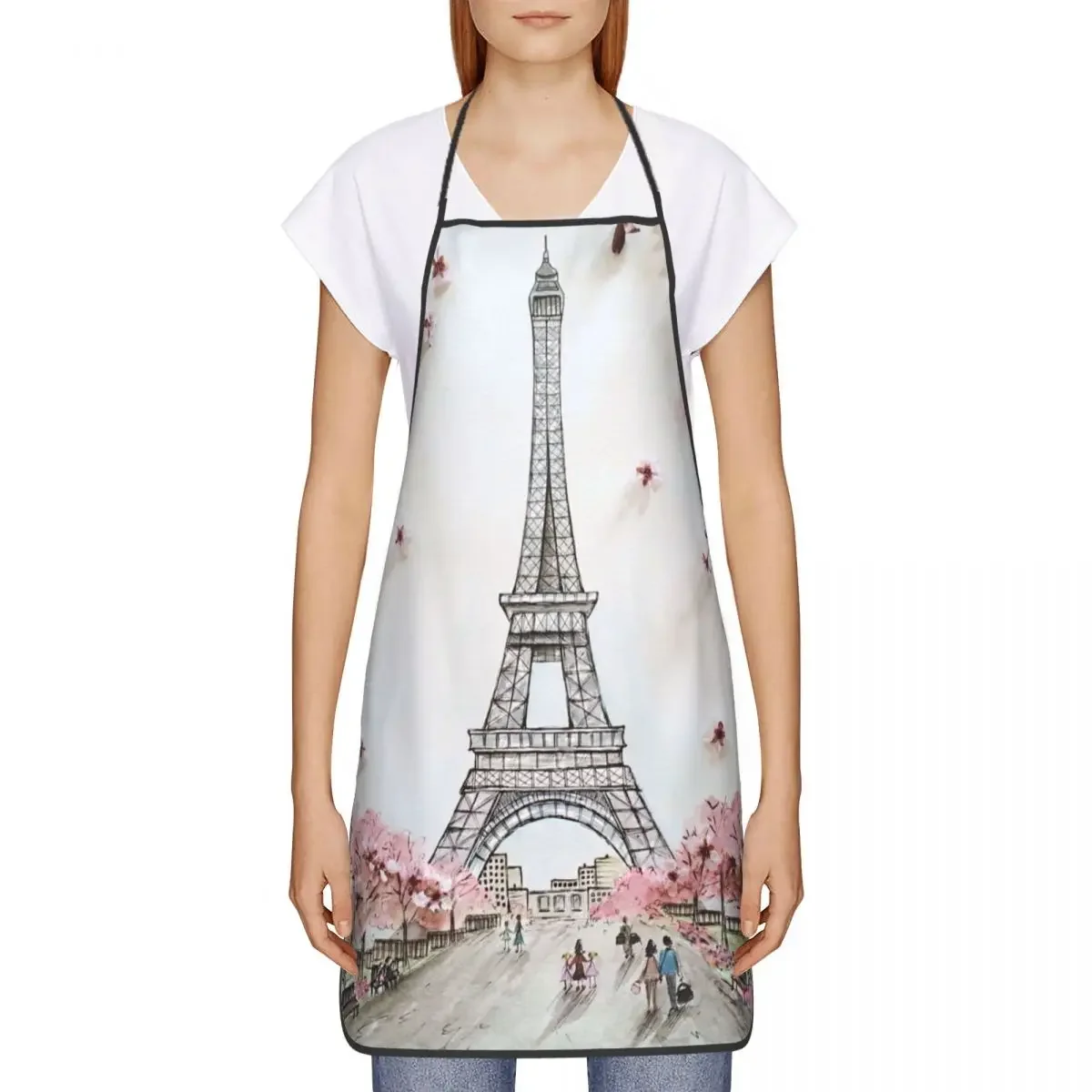 Unisex Eiffel Tower Spring Art Kitchen Chef Cooking Baking Apron Women Men Tablier Cuisine for Gardening