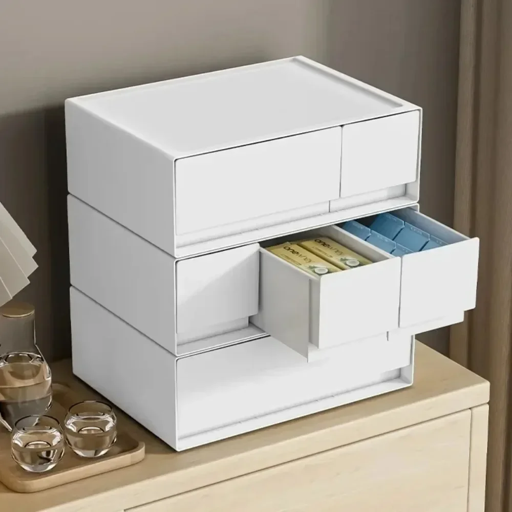 Stackable White Storage Drawer Desktop Storage Box School Drawer Stationery Sorting Box Desk 3 Layers Desktop Organizer Rack